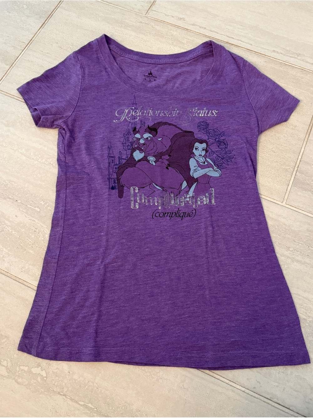 Disney Parks Women’s Beauty & The Beast T-Shirt Sz Sm Purple Relationship Status